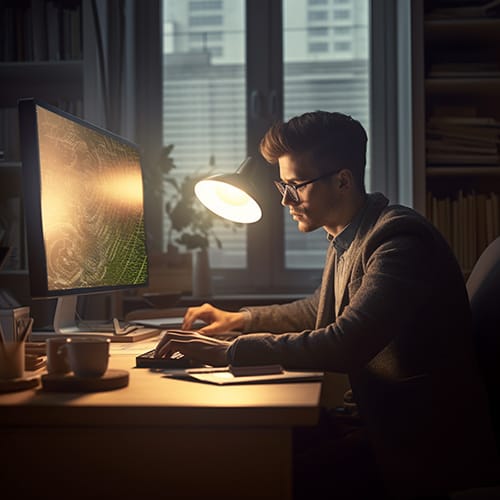 Man researching on his computer