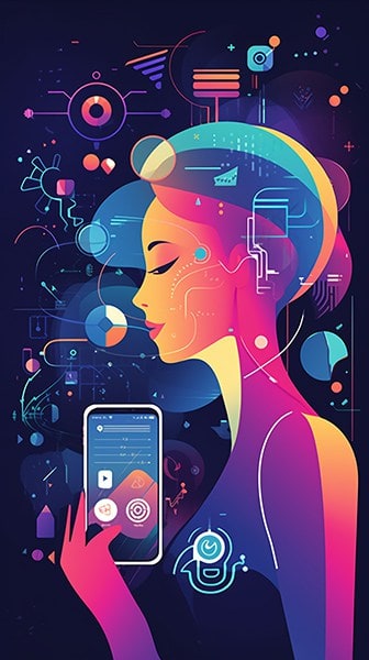 Woman holding a phone thinking about code