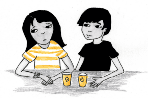 A boy and a girl having a coffee together